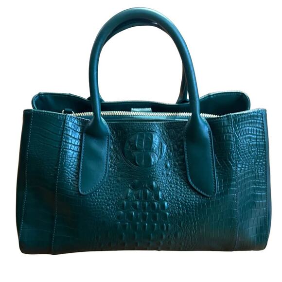 Ségolène en Cuir Green Croc-Embossed Leather Handbag - Picture 1 of 6